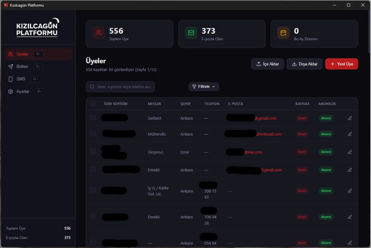 Kızılcagün — Subscriber Manager (Desktop)